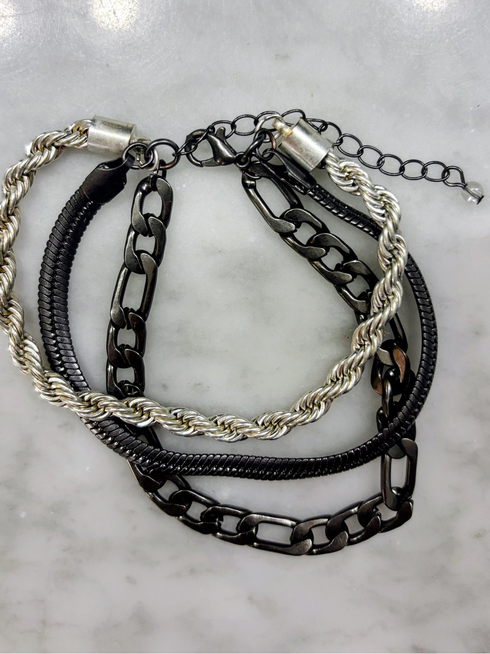 Simply Vera Vera Wang Black and Silver Layered Chain Bracelet